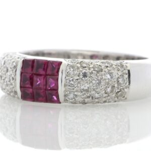 18ct White Gold Grain Set Semi Eternity Diamond And Ruby Ring (R 0.53) 0.49 Carats