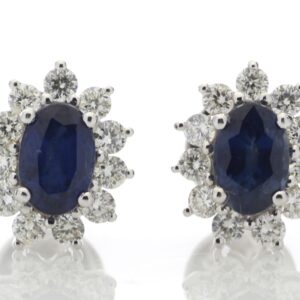 18ct White Gold Oval Cluster Claw Set Diamond And Sapphire Earring (S 1.33) 0.62 Carats