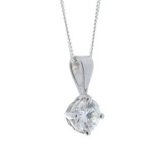 18ct White Gold Single Stone Wire Set Diamond Pendant 0.80 Carats