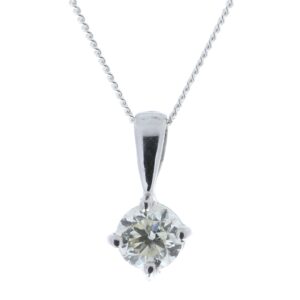 18ct White Gold Single Stone Four Claw Set Diamond Pendant 0.50 Carats