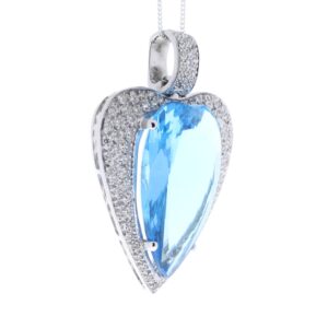 18ct White Gold Single Stone Heart Cut Diamond And Blue Topaz Pendant 1.10 Carats