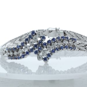 18ct White Gold Diamond And Cornflower Blue Sapphire Bracelet 1.20 Carats