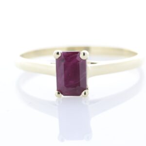 9ct Yellow Gold Single Stone Emerald Cut Ruby Ring 0.60