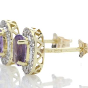 9ct Yellow Gold Amethyst and Diamond Cluster Earring 0.18 Carats