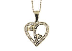 9ct Yellow Gold Heart Pendant Set With Diamonds & Heart In Both Inner Halves 0.23 Carats