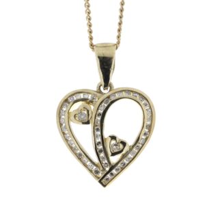 9ct Yellow Gold Heart Pendant Set With Diamonds & Heart In Both Inner Halves 0.23 Carats