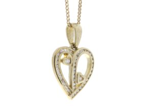 9ct Yellow Gold Heart Pendant Set With Diamonds & Heart In Both Inner Halves 0.23 Carats