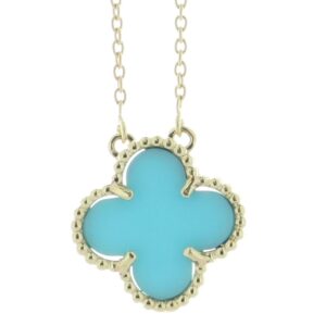 9ct Yellow Alhambra Clover Leaf Turquoise Pendant And Chain 1.88