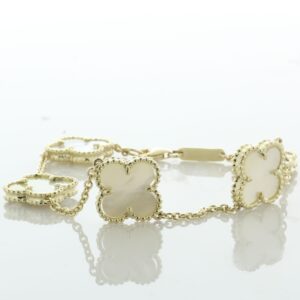 9ct Yellow Gold Vintage Alhambra Gold And Mother-Of-Pearl Bracelet