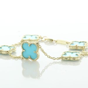 9ct Yellow Gold Vintage Alhambra Gold And Turquoise Bracelet