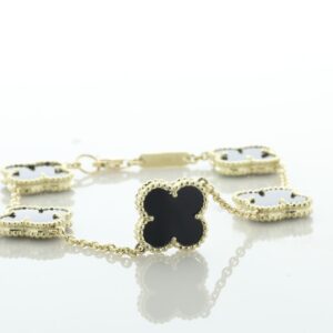 9ct Yellow Gold Alhambra Style Clover Leaf Black Onyx Bracelet