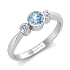 9ct White Gold Three Stone Diamond And Blue Topaz Ring 0.10 Carats