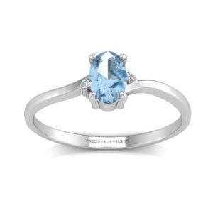 9ct White Gold Diamond and Oval Shape Blue Topaz Ring 0.01 Carats