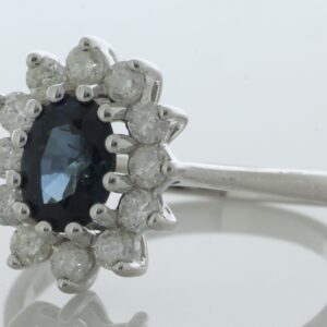 9ct White Gold Three Stone Oval Sapphire And Diamond Ring (S0.94) 0.40