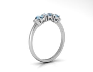 9ct White Gold Semi Eternity Diamond And Blue Topaz Ring 0.01 Carats