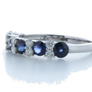 9ct White Gold Claw Set Semi Eternity Diamond And Sapphire Ring (S1.31) 0.31