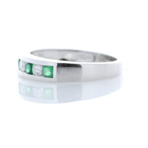 9ct White Gold Channel Set Semi Eternity Diamond And Emerald Ring (E0.30) 0.25