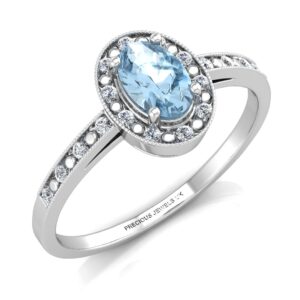 9ct White Gold Oval Cluster Diamond And Blue Topaz Ring 0.09 Carats