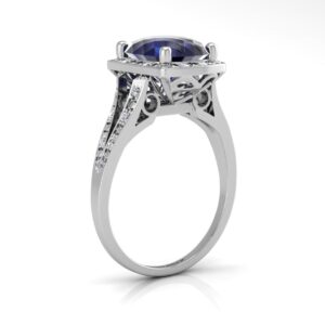 9ct White Gold Cushion Cluster Diamond And Created Ceylon Sapphire Ring 0.11 Carats