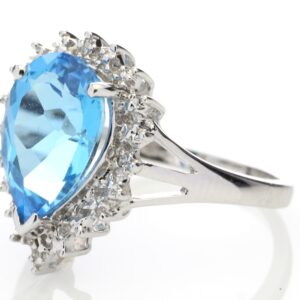 9ct White Gold Diamond And Blue Topaz Ring 0.01 Carats