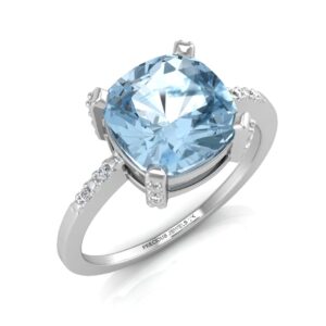 9ct White Gold Diamond And Blue Topaz Ring 0.04 Carats