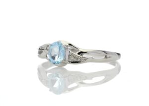 9ct White Gold Fancy Cluster Diamond And Blue Topaz Ring 0.01 Carats