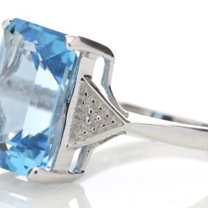 9ct White Gold Diamond And Blue Topaz Ring 0.01 Carats