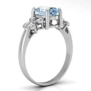 9ct White Gold Diamond And Blue Topaz Ring 0.03 Carats