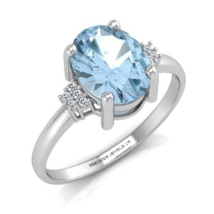 9ct White Gold Diamond And Blue Topaz Ring 0.03 Carats