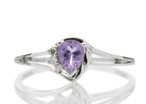 9ct White Gold Amethyst Pear Shaped Diamond Ring 0.03 Carats