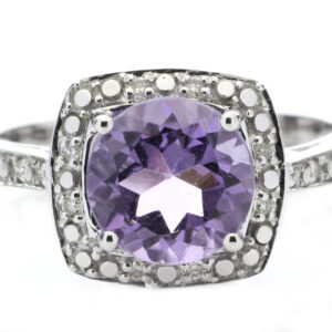 9ct White Gold Amethyst Diamond Ring 0.08 Carats