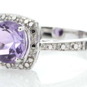 9ct White Gold Amethyst Diamond Ring 0.08 Carats