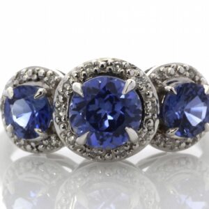 9ct White Gold Created Ceylon Sapphire And Diamond Ring 0.10 Carats