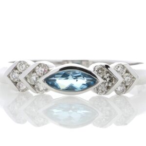 9ct White Gold Blue Topaz Diamond Ring 0.17 Carats