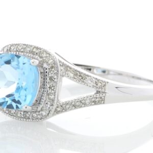 9ct White Gold Blue Topaz And Diamond Ring 0.22 Carats