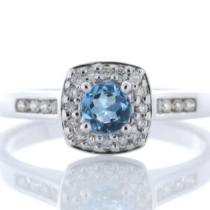 9ct White Gold Blue Topaz Diamond Ring 0.22 Carats