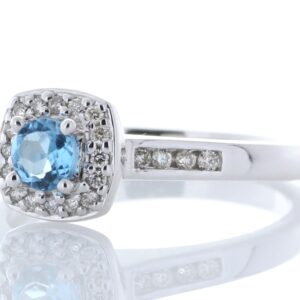 9ct White Gold Blue Topaz Diamond Ring 0.22 Carats