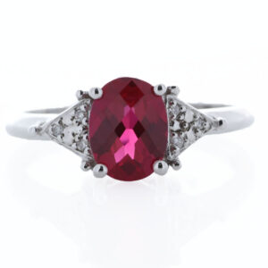 9ct White Gold Fancy Cluster Diamond And Created Ruby Ring (R0.86) 0.06