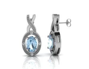 9ct White Gold Diamond And Blue Topaz Earring (BT0.96) 0.03