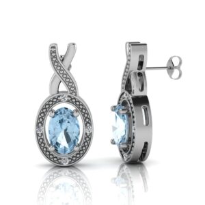 9ct White Gold Diamond And Blue Topaz Earring (BT0.96) 0.03