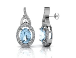 9ct White Gold Diamond And Blue Topaz Earring 0.05 Carats