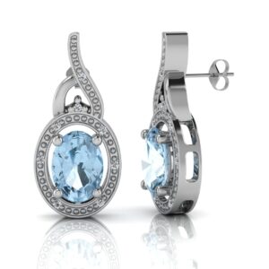 9ct White Gold Diamond And Blue Topaz Earring 0.05 Carats