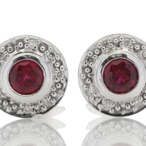 9ct White Gold Created Ruby Diamond Earring 0.16 Carats