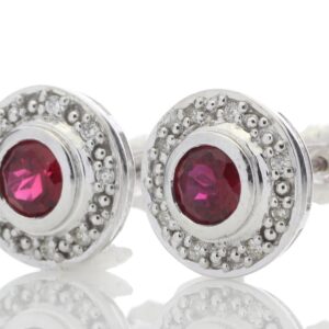 9ct White Gold Created Ruby Diamond Earring 0.16 Carats