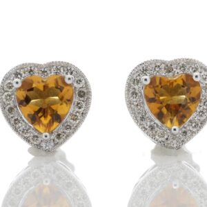 9ct White Gold Citrine Heart Diamond Earring 0.18 Carats