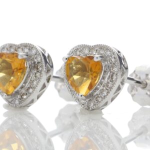 9ct White Gold Citrine Heart Diamond Earring 0.18 Carats