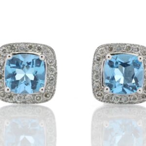 9ct White Gold Blue Topaz Diamond Earring 0.20 Carats