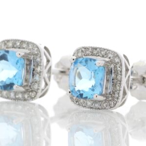 9ct White Gold Blue Topaz Diamond Earring 0.20 Carats