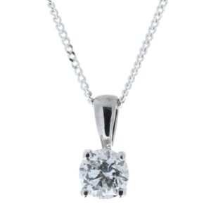 9ct White Gold Single Stone Wire Set Diamond Pendant 0.40 Carats