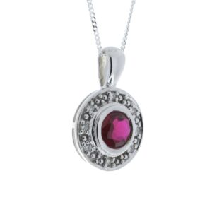 9ct White Gold Created Ruby Diamond Pendant 0.08 Carats